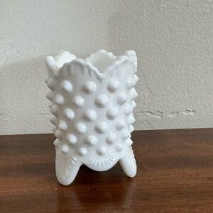 Vintage Fenton Glass Hobnail Milk Glass Toothpick Holder